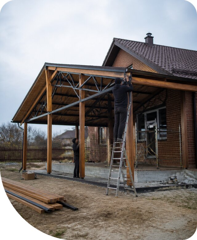 Пристройка навеса к дому и участку в Людинове под ключ
